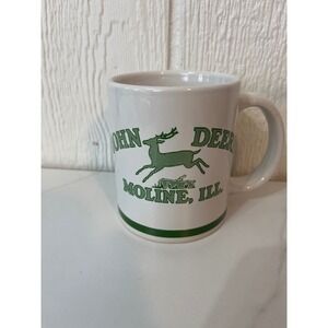 John Deere Moline Illinois Ceramic Mug Green Tractor Fishing Scene Collectible